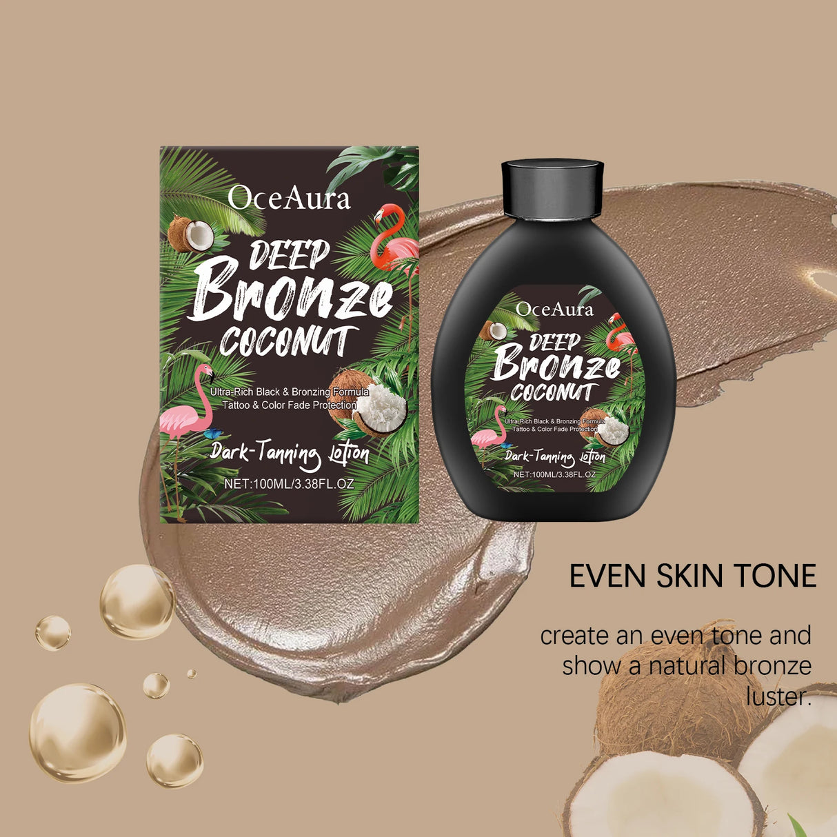 Coconut Oil Tanning Lotion Moisturizer for Deep Bronze Glow 8oz