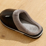 Men's Waterproof PU Leather Slippers - Large Size Indoor Home Shoes