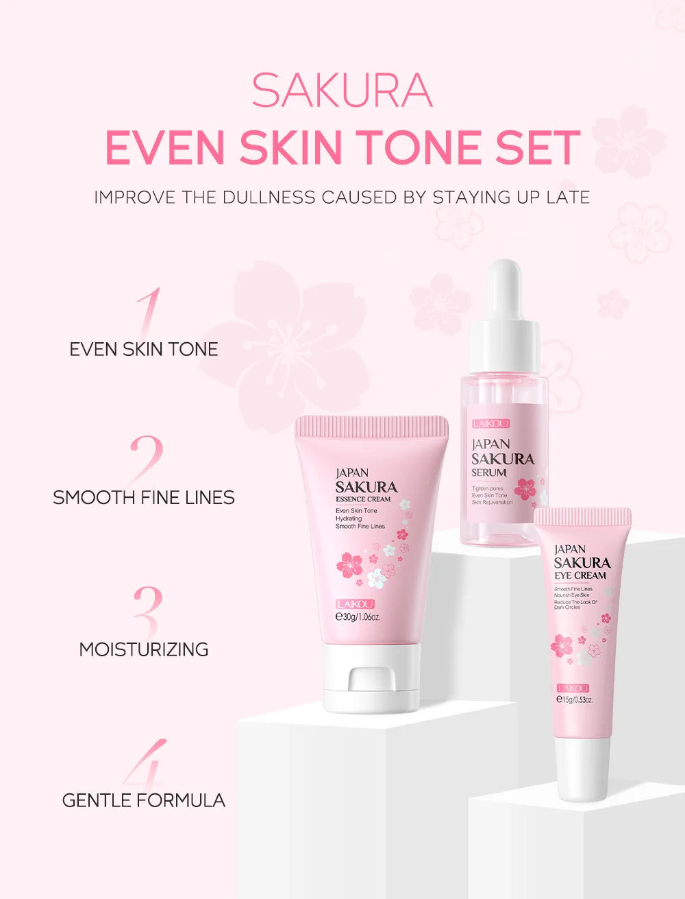 Sakura Skin Care Set - Facial Cleanser, Cream, Serum, Toner - Moisturizing Kit