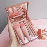 Portable Makeup Brush Set 5Pcs with Mirror - Travel Kit