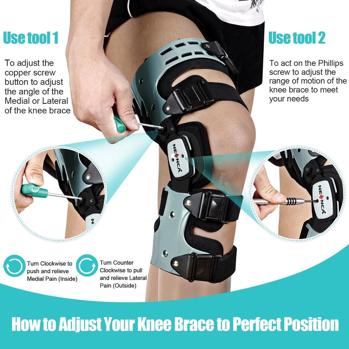 NEENCA Adjustable Hinged Knee Brace with Stabilizing Support - Unisex