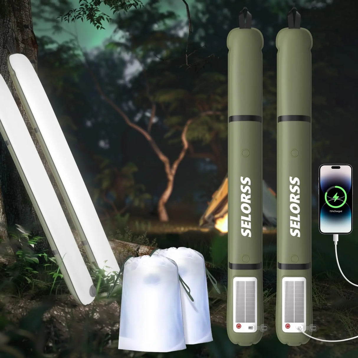 Portable Solar Camping Lantern with USB-Type C, 2000mAh