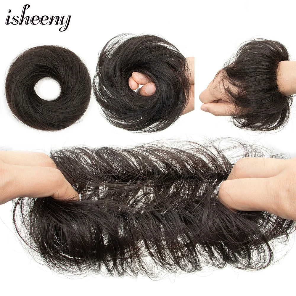 Messy Human Hair Buns Hairpieces in Natural Colors, 15g Each