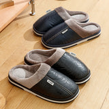 Men's Waterproof PU Leather Slippers - Large Size Indoor Home Shoes