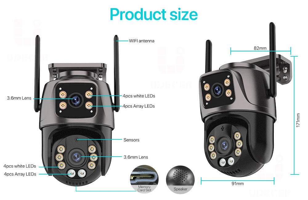 4K HD Wifi PTZ Camera 8MP Dual Lens Outdoor AI Auto Tracking Surveillance