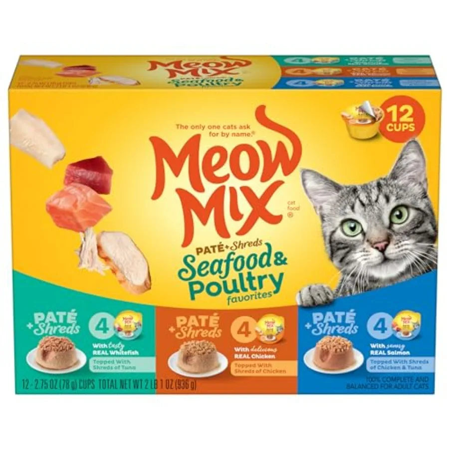 Wet Cat Food Variety Pack, Seafood & Poultry, 12 Cups, 2.75 Ounce Each