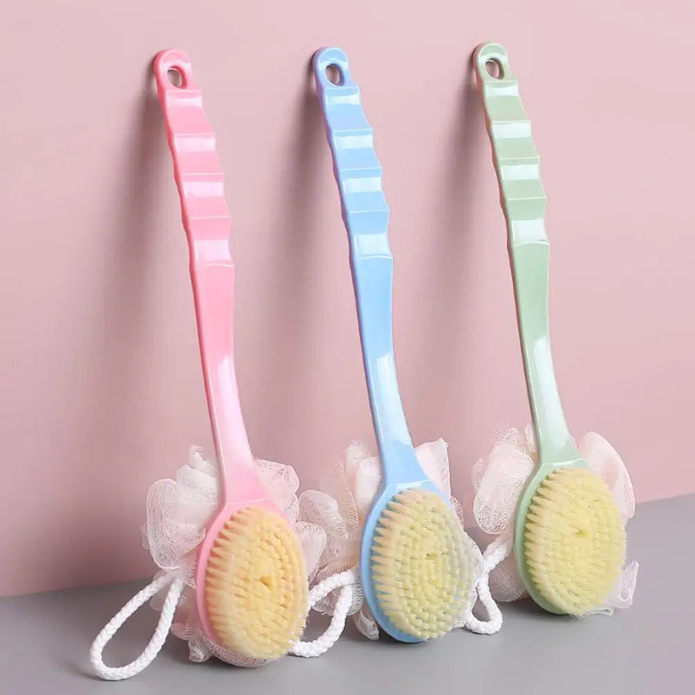 Two-Sided Silicone Shower Body Brush with Long Handle for Exfoliating