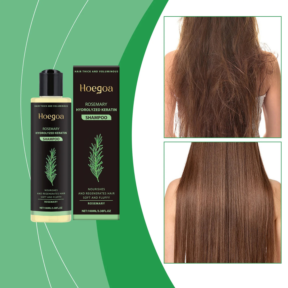 Hoegoa Rosemary Hair Growth Shampoo 3pcs Hydrolyzed Keratin Moisturizing Repair