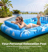 Inflatable Tanning Pool Lounger Float with Sprinkler, X-Large Size