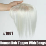 Gray Hair Toppers with Bangs for Women, Clip-in Human Hair, 5x9cm
