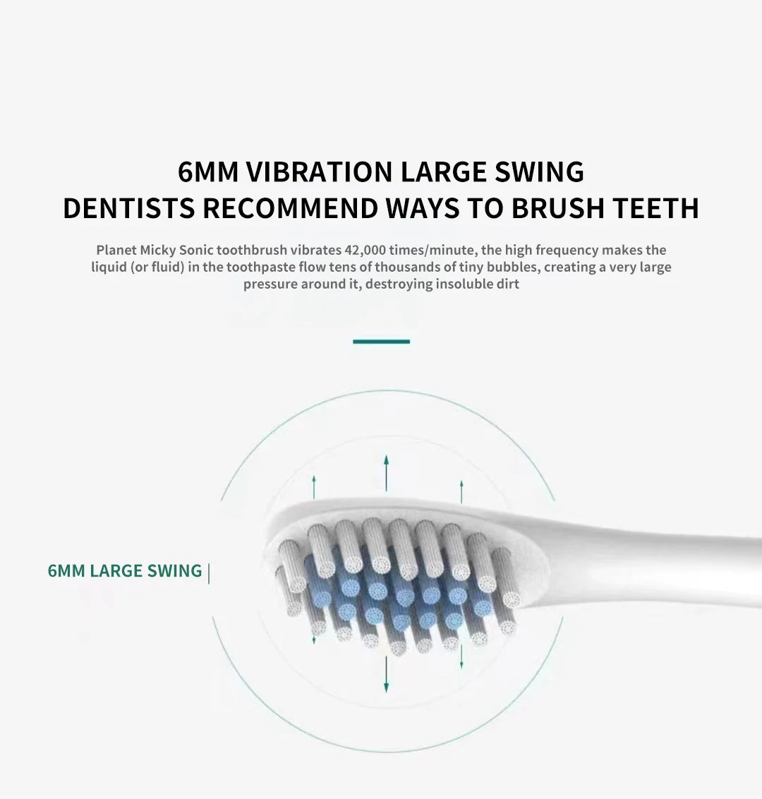 Sonic Electric Toothbrush IPX7 Waterproof USB Rechargeable 6 Modes