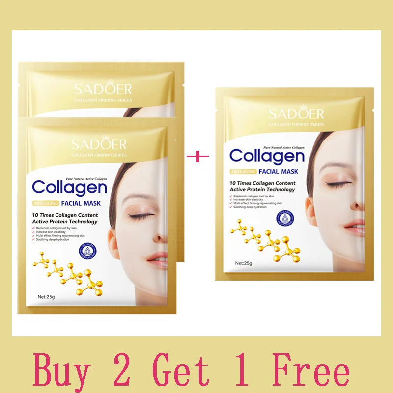 Korean Collagen Facial Mask 10pcs - Anti-Aging, Moisturizing, Brightening
