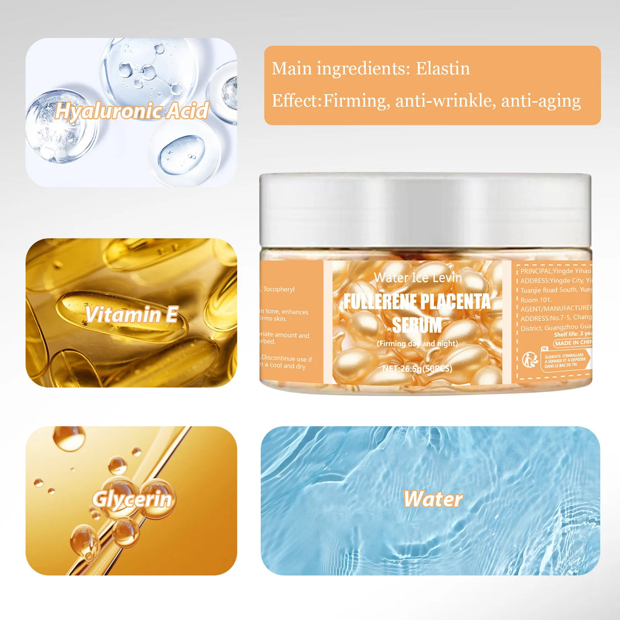 Collagen Face Care Capsules 50Pcs Hyaluronic Acid Serum for Skin Care
