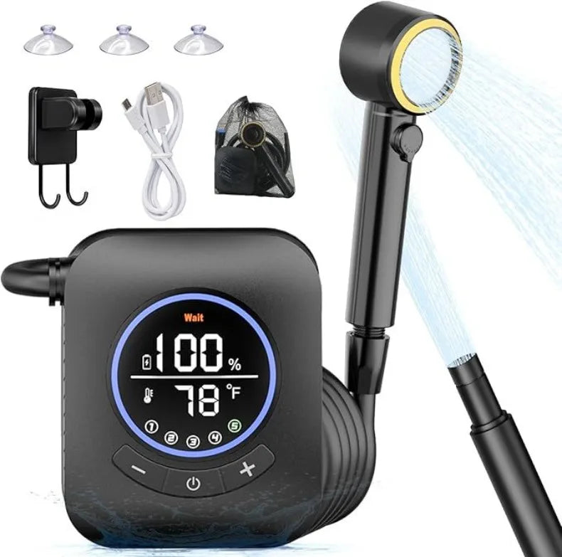 Portable Camping Shower Set with 20L Bucket and Rechargeable Shower Head