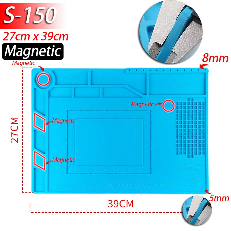 Soldering Station Mat Silicone Heat Resistant 932°F Anti-Static Magnetic Mat