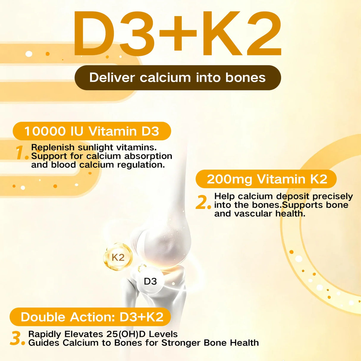 Vitamin D3 and K2 Soft Capsules for Daily Routines, 60 Count