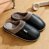 Men's Waterproof PU Leather Slippers - Large Size Indoor Home Shoes