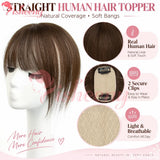 Human Hair Topper with Bangs, 10 Inch Clip-In Hairpiece, 5x9cm Base
