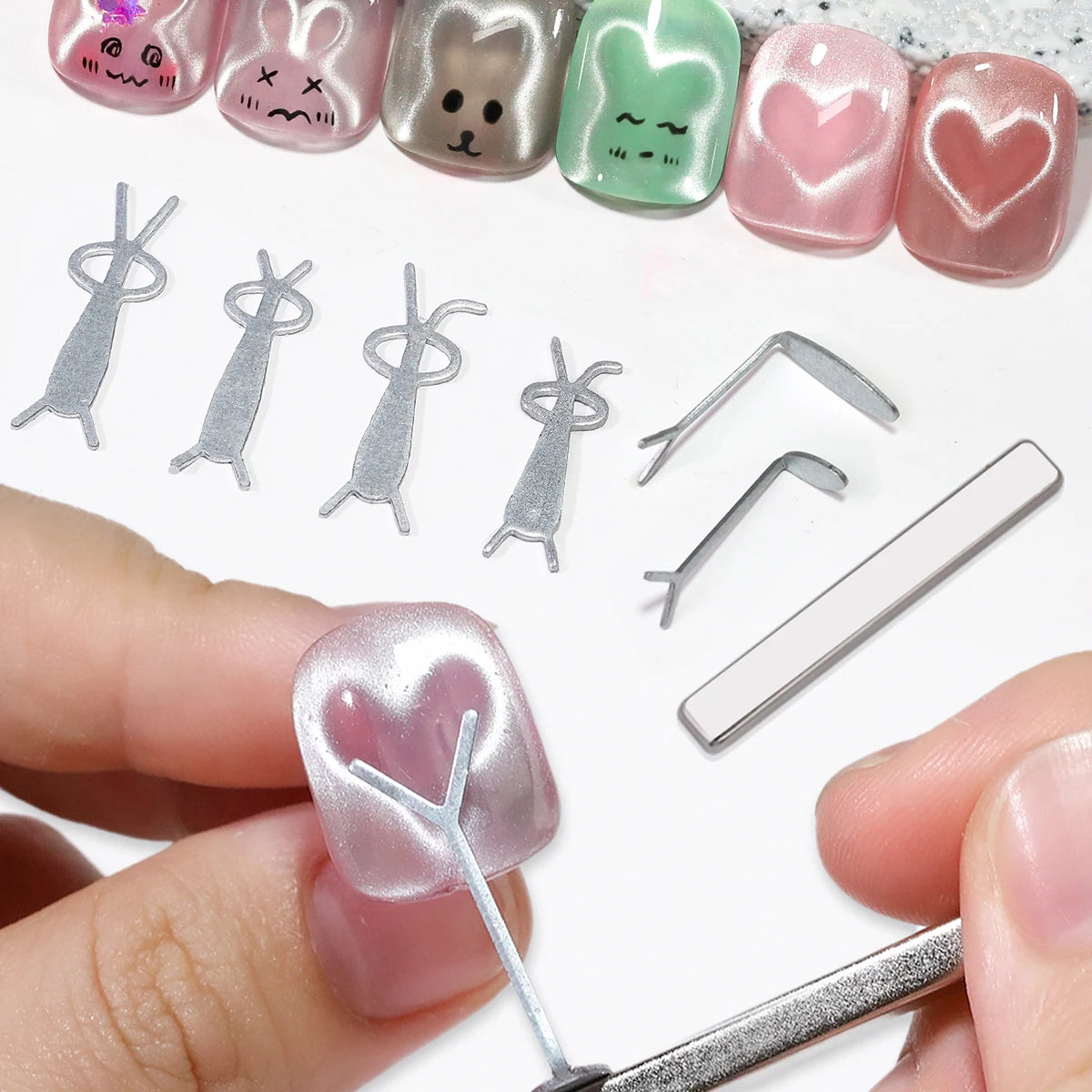 Cat Eye Magnet Set 9pcs for Nails - Heart Shaped Rabbit Design DIY Tool