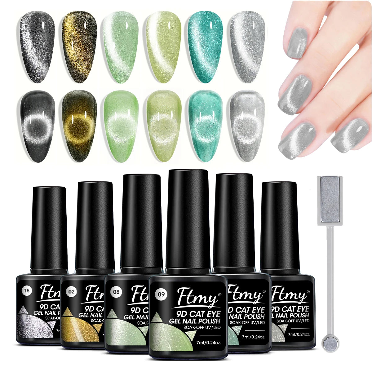 Cat's Eye Magnetic Nail Gel Set - 6 Colors, UV LED Soak Off, Odorless