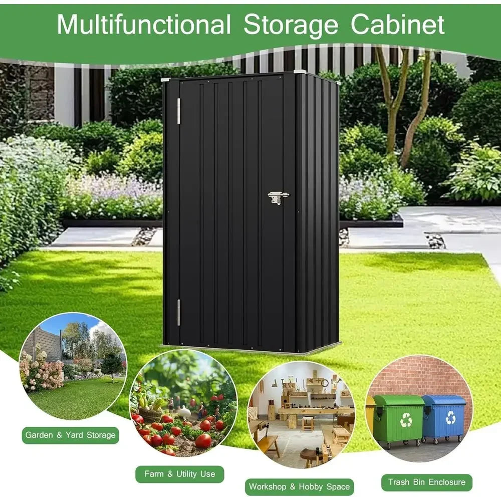 Lockable Metal Storage Shed 22-Foot Outdoor Tool Cabinet, Black