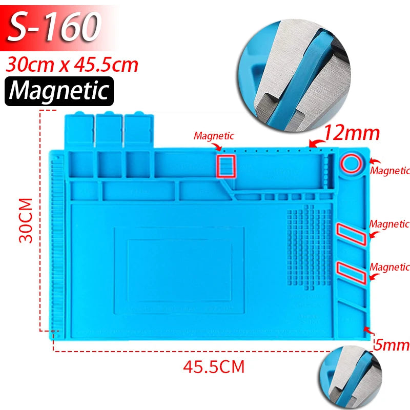 Soldering Station Mat Silicone Heat Resistant 932°F Anti-Static Magnetic Mat