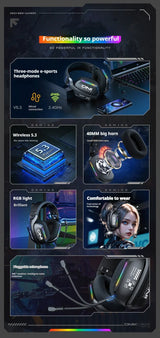 New Wireless Gaming Headset 3 Modes Bendable HD Mic Soft Ear Pads