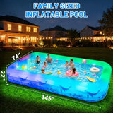 Inflatable Backyard Swimming Pool for Kids & Adults - 7-Color LED Light