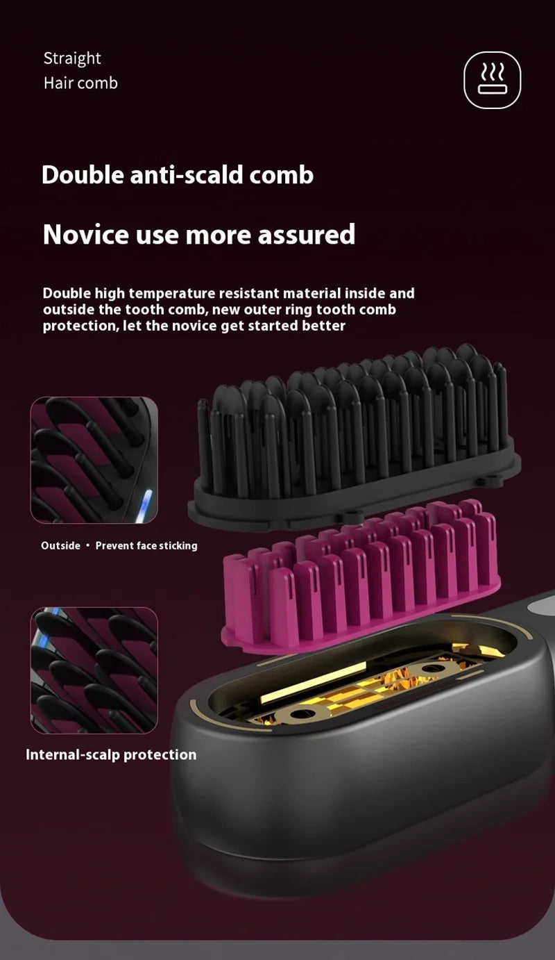 Wireless Hair Straightener Comb with Negative Ion Technology - Rechargeable