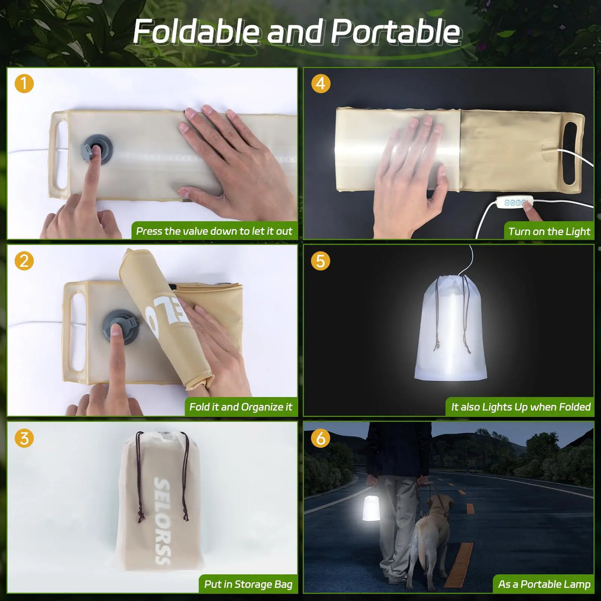 Portable Solar Camping Lantern with USB-Type C, 2000mAh
