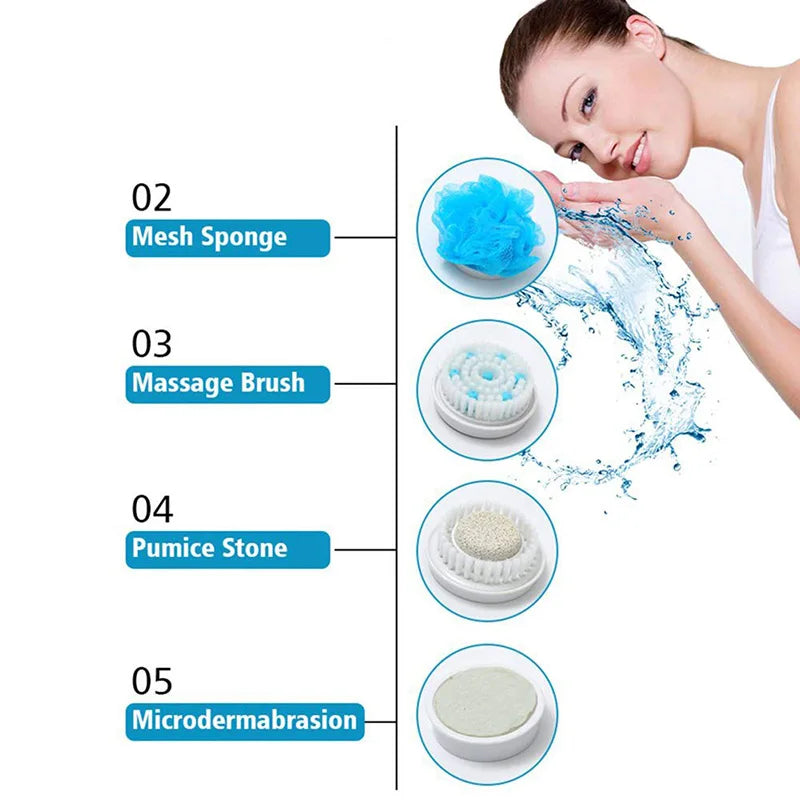 5 In 1 Electric Bath Brush Silicone Handheld Exfoliating Tool USB Waterproof