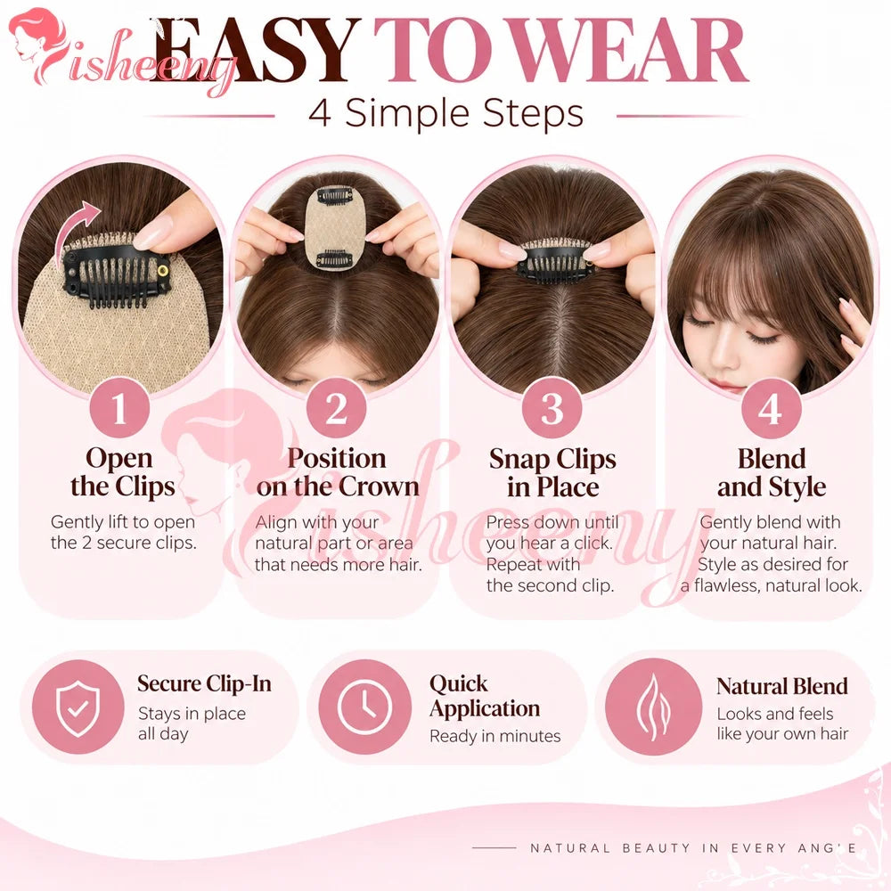 Human Hair Topper with Bangs, 10 Inch Clip-In Hairpiece, 5x9cm Base