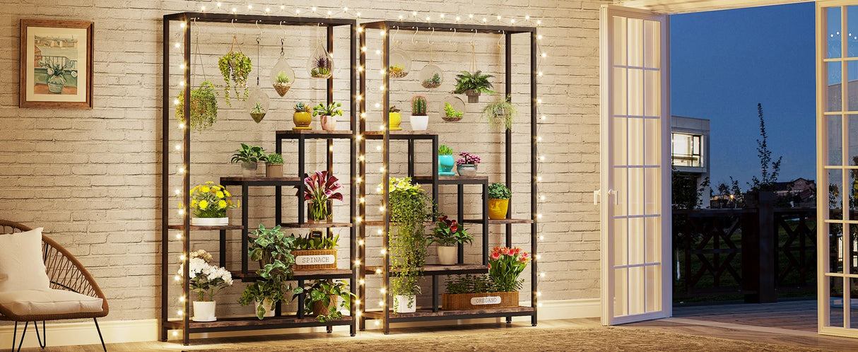 Tribesigns 5-Tier Tall Indoor Plant Stand with 10 Hanging Hooks, 70.9 Inches
