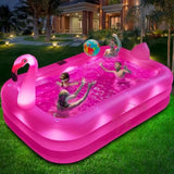 Inflatable Pool with Lights for Backyard Outdoor Use, Bright Pink 100x63x20