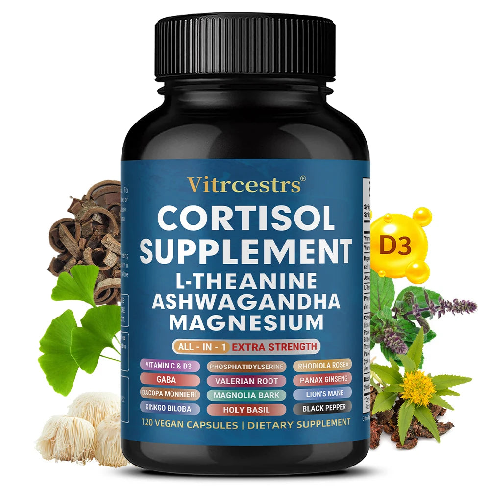 Cortisol Support Supplement with Magnesium, 60 Capsules for Daily Use