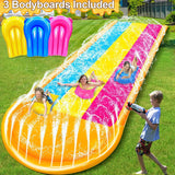 Extra Width Triple Slip Water Slide with 3-Way Sprinklers and 3 Bodyboards
