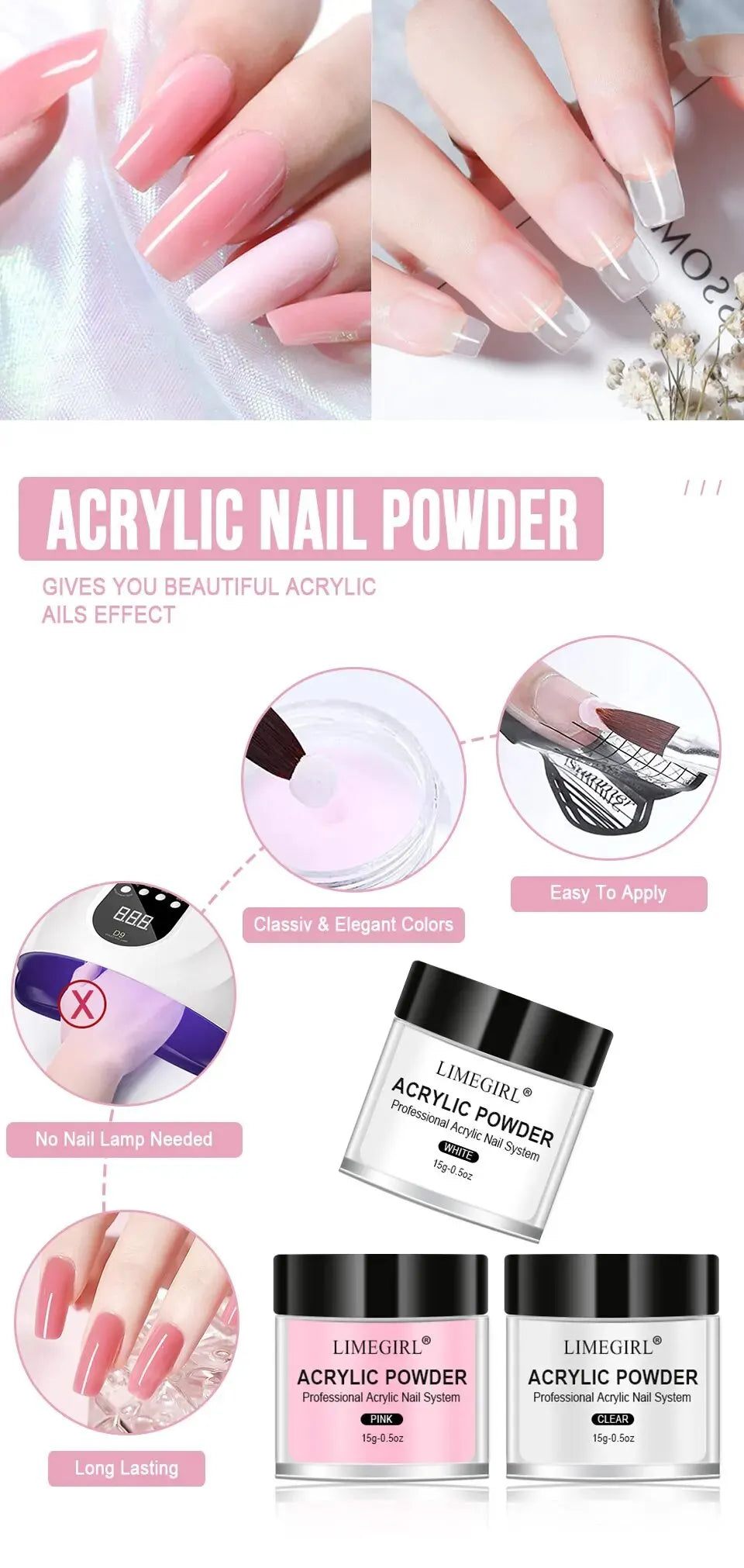 Acrylic Powder & Liquid Monomer Nail Art Kit - 3D Decoration Tools