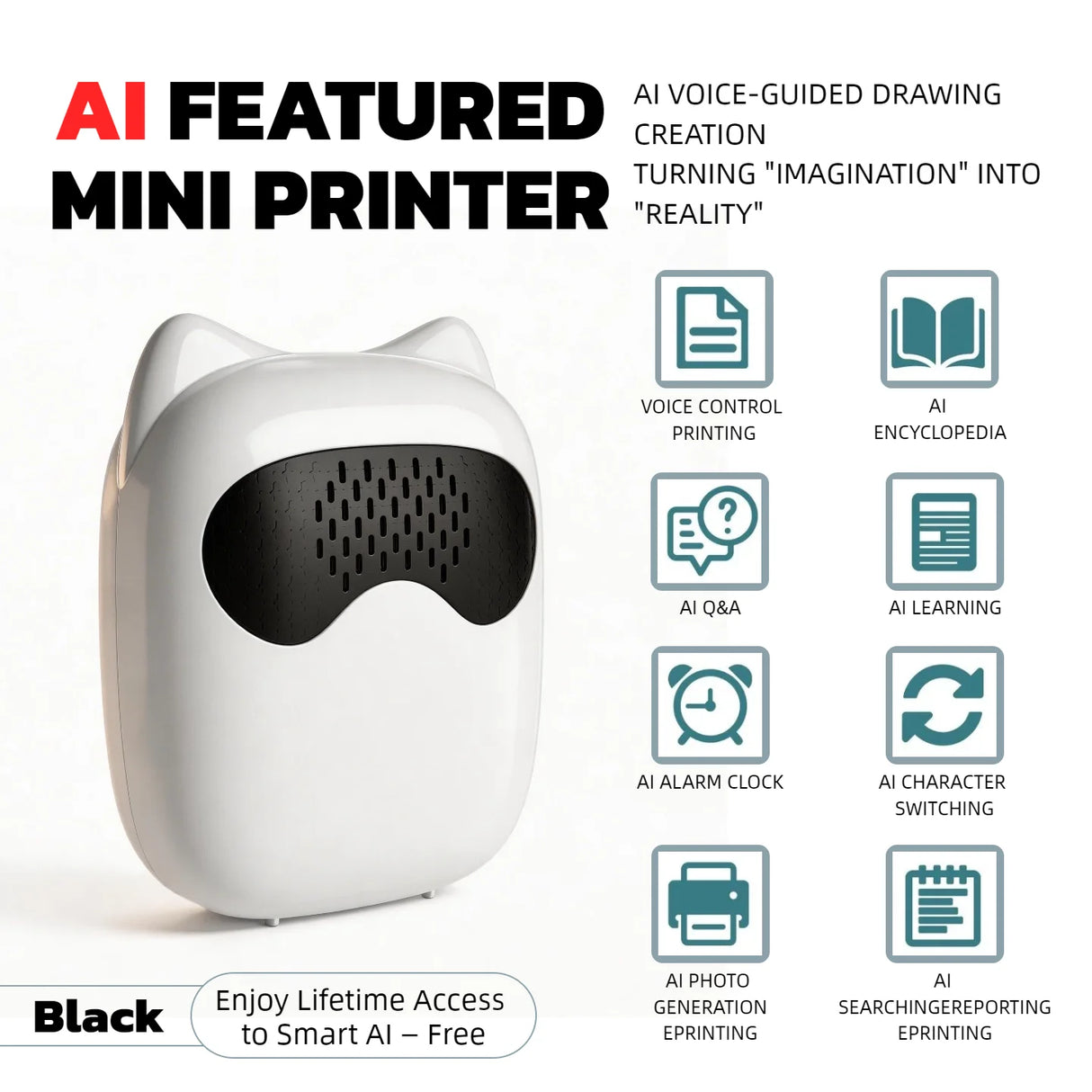 Wireless Bluetooth Mini Printer for iPhone and Android, Inkless Thermal Printing