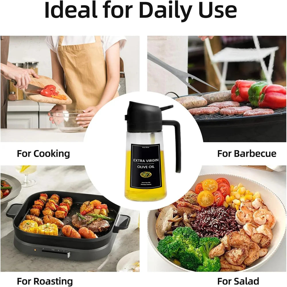 Oil Sprayer 2-in-1 Olive Oil Dispenser 16oz Glass Kitchen Mister