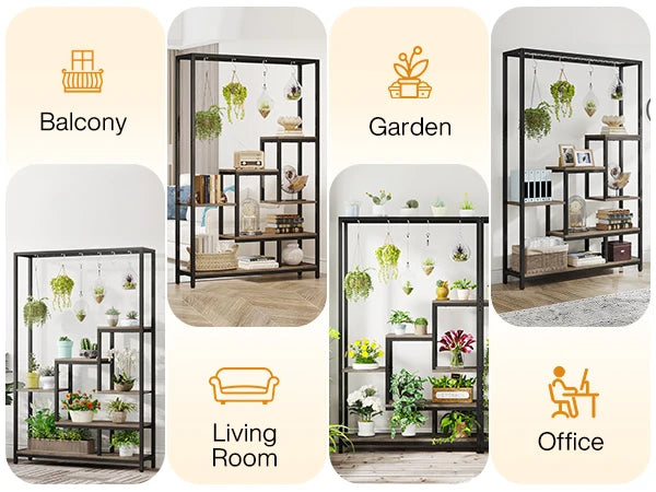 Tribesigns 5-Tier Tall Indoor Plant Stand with 10 Hanging Hooks, 70.9 Inches