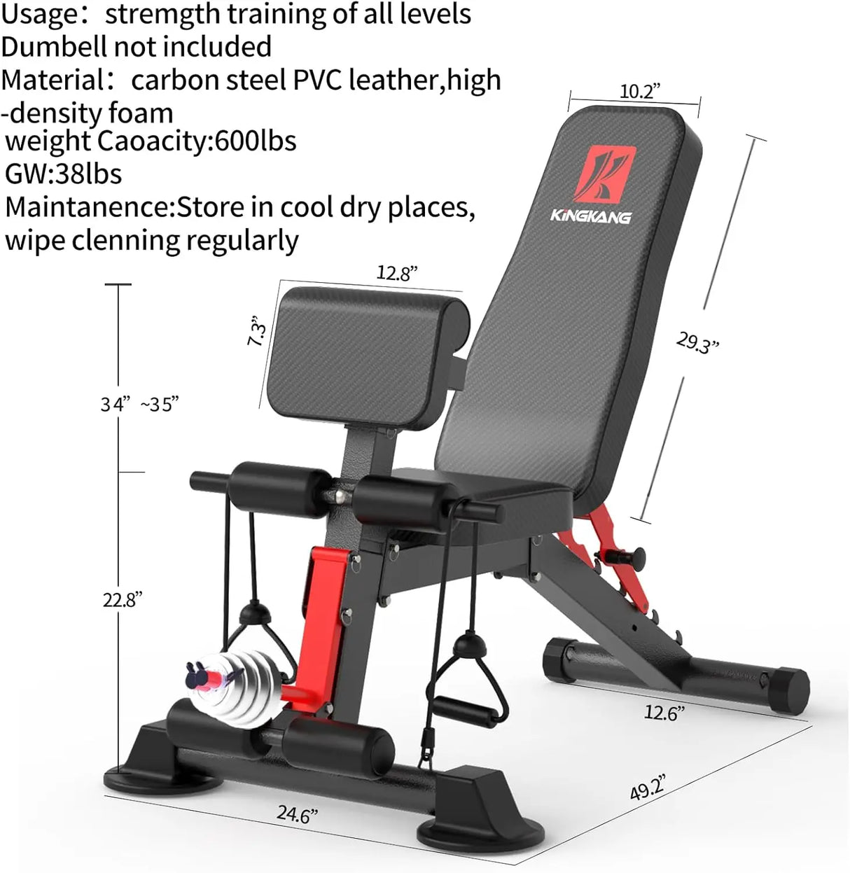 Foldable Dumbbell Bench with 6 Adjustable Levels, 1000 lbs Capacity