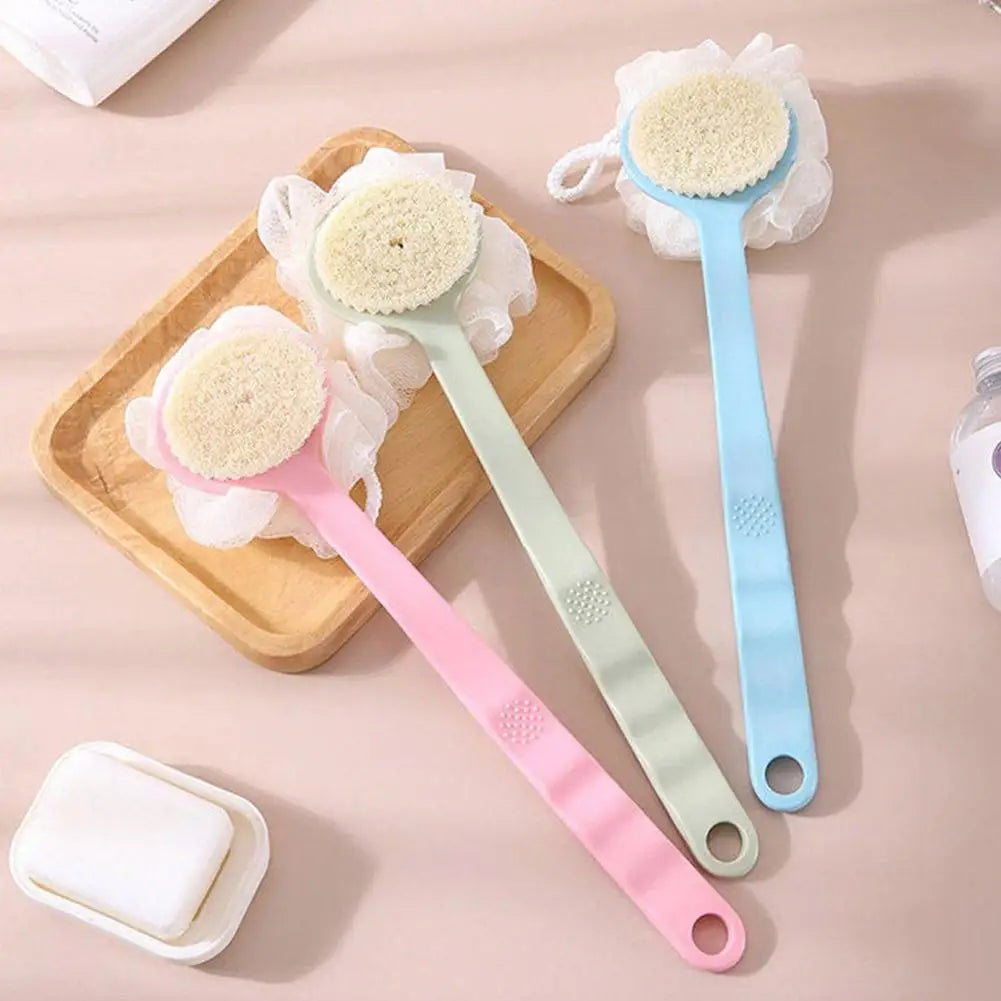 Two-Sided Silicone Shower Body Brush with Long Handle for Exfoliating