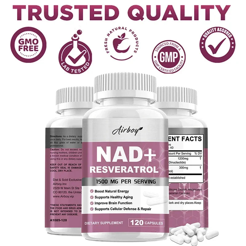 NAD+ Resveratrol Supplements - 120 Capsules for Energy & Immune Support