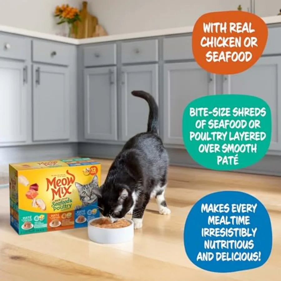 Wet Cat Food Variety Pack, Seafood & Poultry, 12 Cups, 2.75 Ounce Each