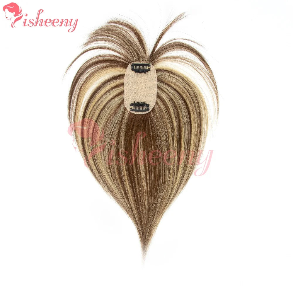 Human Hair Topper with Bangs, 10 Inch Clip-In Hairpiece, 5x9cm Base