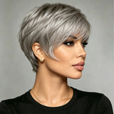 Short Gray Human Hair Wig - Straight Pixie Cut with Comfort Fit Cap