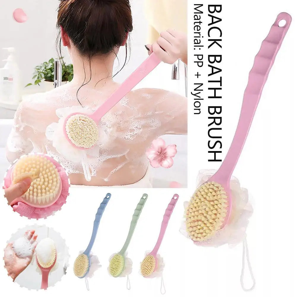 Two-Sided Silicone Shower Body Brush with Long Handle for Exfoliating