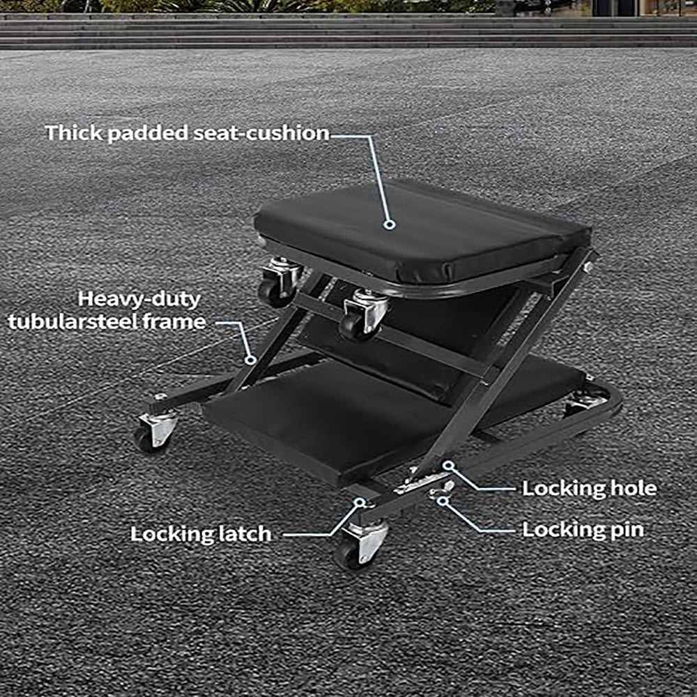 Foldable Garage Creeper Shop Seat, 300LBS Capacity, Automotive Repair Tool