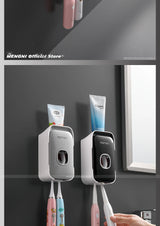 Automatic Toothpaste Dispenser Wall-Mounted Squeezer Toothbrush Holder Rack