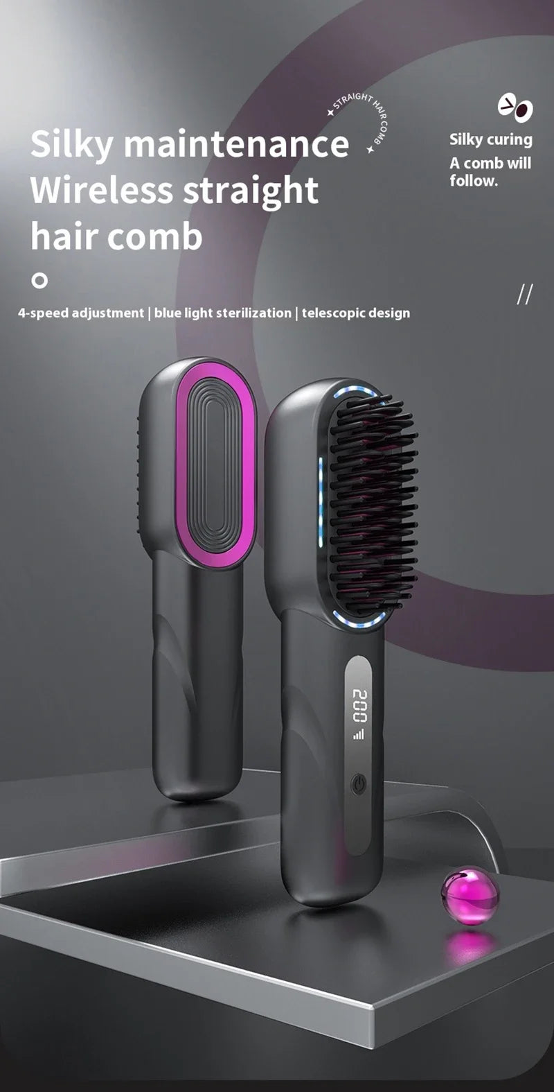 Wireless Hair Straightener Comb with Negative Ion Technology - Rechargeable